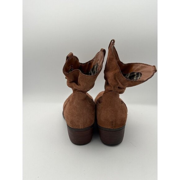Womens Suede Leather Ankle Boots Size 7 Brown Western Style With Low Heel Faux F - Picture 5 of 6